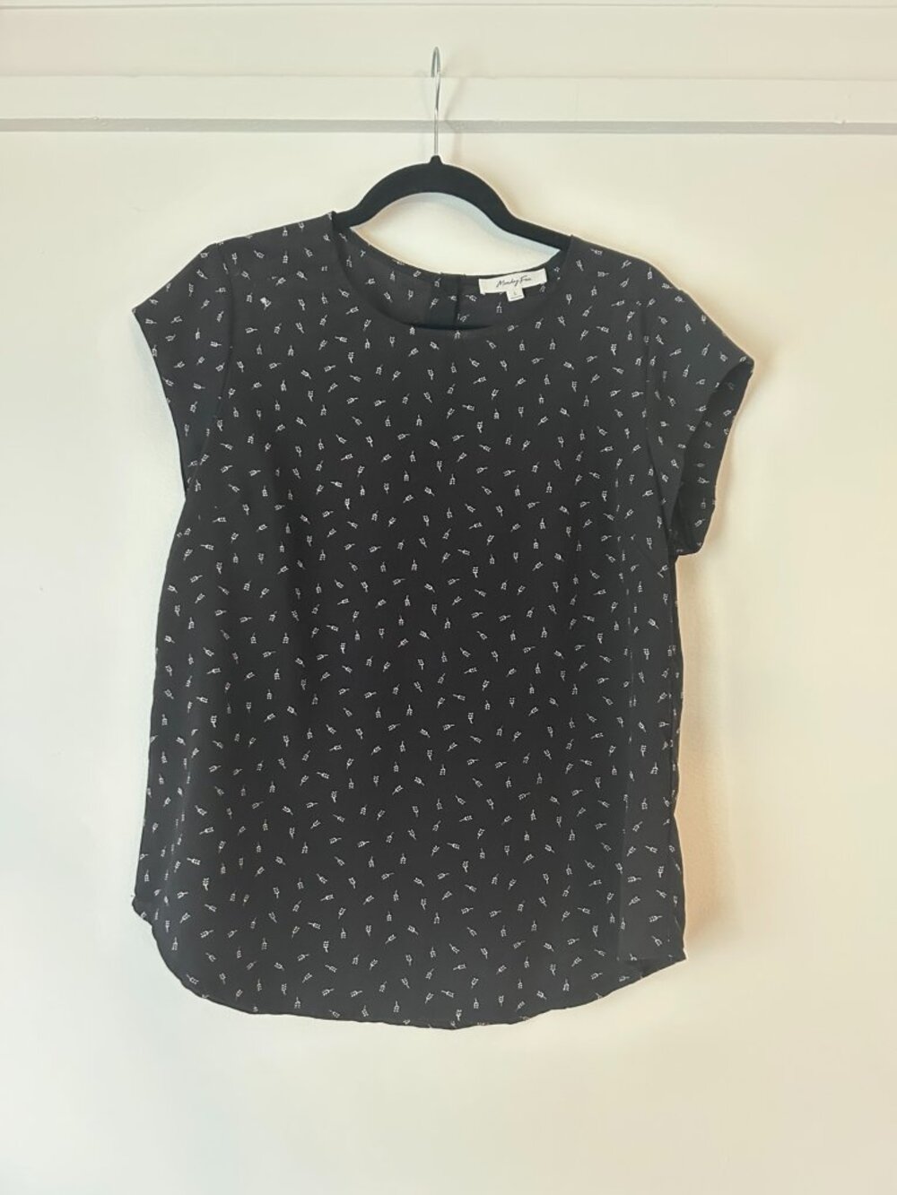Monday Fun Black White Micro flower Blouse Top Size Large